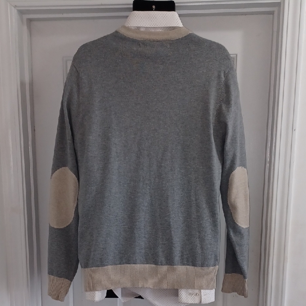 BLACK Gray & Cream Cardigan Sweater with Patch Sleeves - Picture 7 of 7